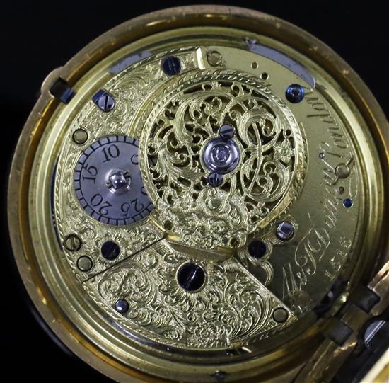 M & T Dutton, London, a George III silver gilt engine-turned pierced pair-cased pocket watch, No. 1516, with repeating movement
